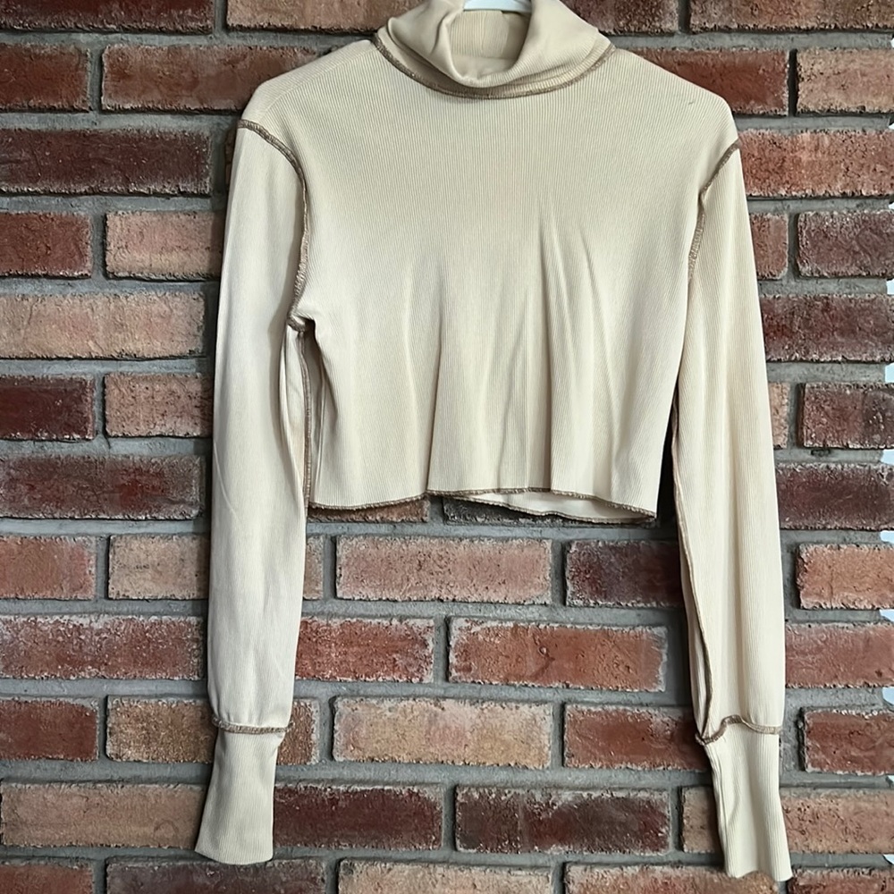F21 (s) stitched & ribbed cropped turtle neck sweater